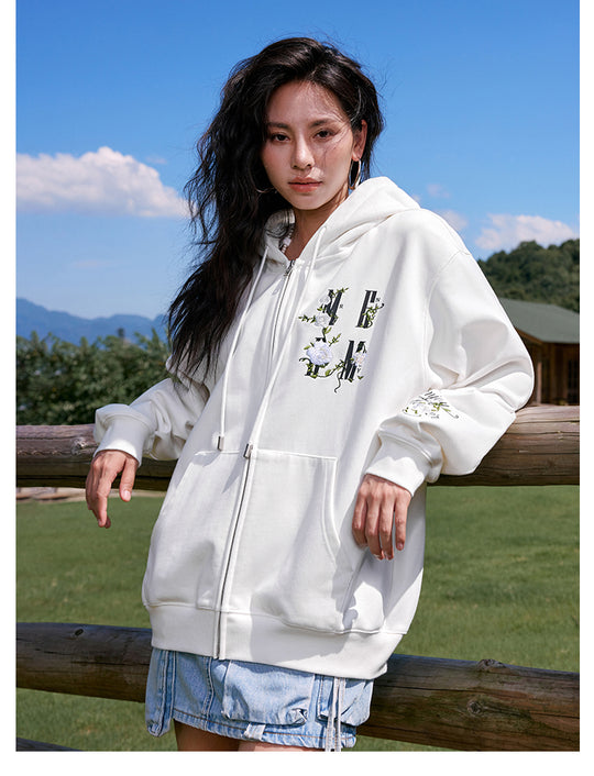 MEDM Flower Logo Embroidered Zip-Up Hoodie | Face 3 Face