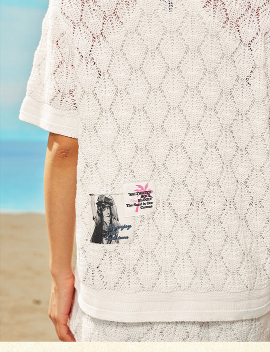 MEDM x STK Patch Embroidery Open Knit Short Sleeve Shirt | Face 3 Face