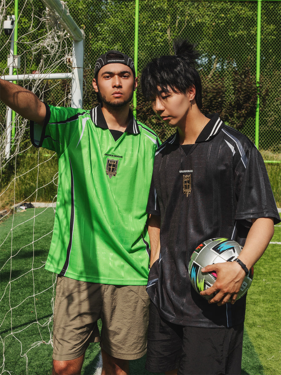 ORANGEDRAGON ODFC Striped Embroidered Soccer Jersey Uniform Polo Shirt | Face 3 Face