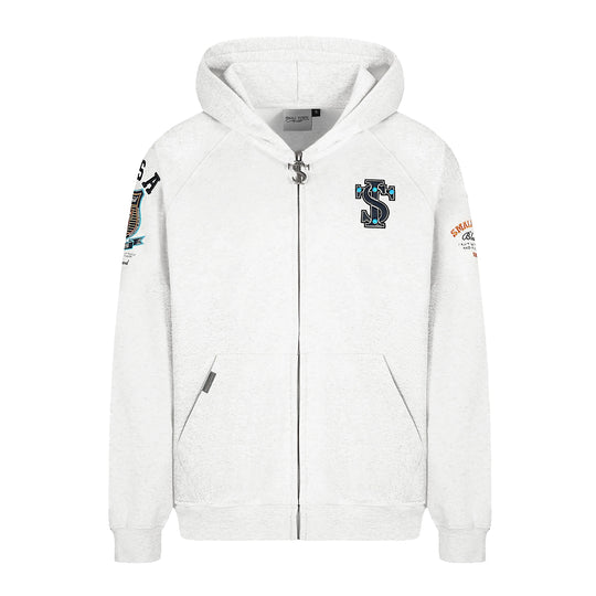 Small Town Kid Turquoise Studded Badge Embroidered Zip-Up Hoodie | Face 3 Face