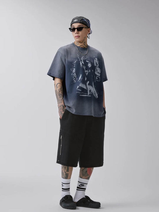 F2CE Vintage Portrait Print Gradient Wash Short Sleeve Tee | Face 3 Face