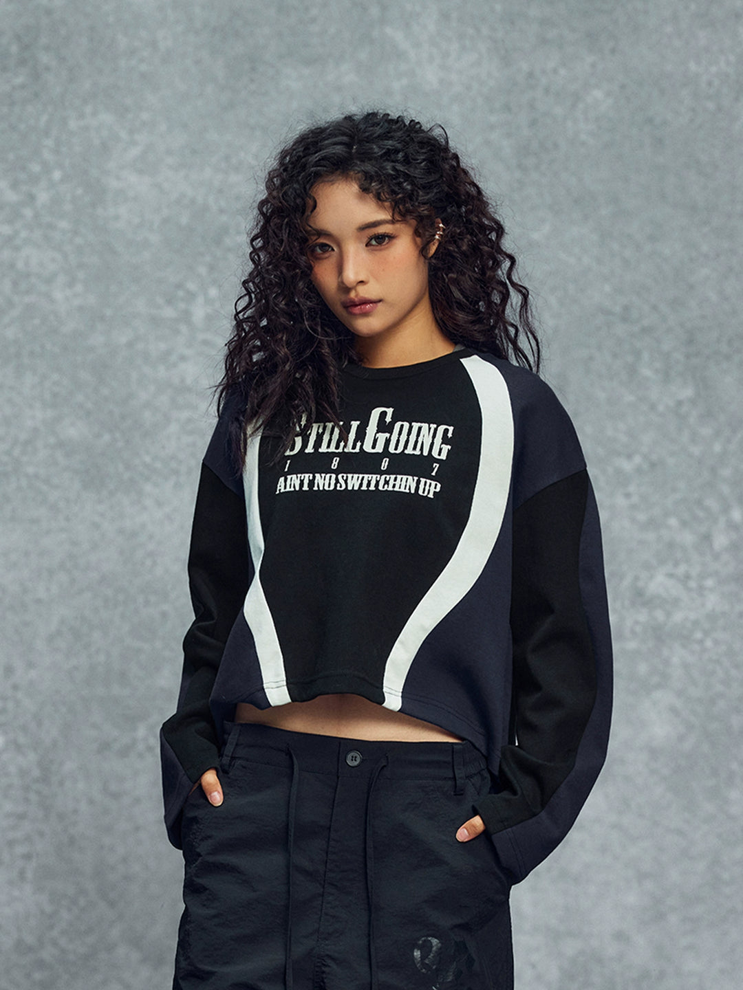 1807 Colorblock Sports Cropped Long Sleeve Tee | Face 3 Face