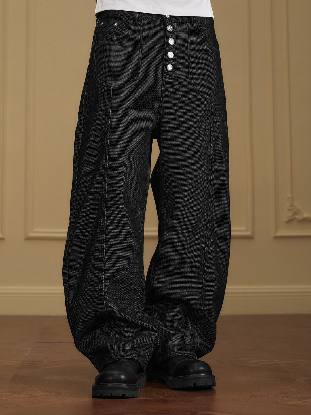 YADcrew Five Button Black Denim Baggy Jeans | Face 3 Face