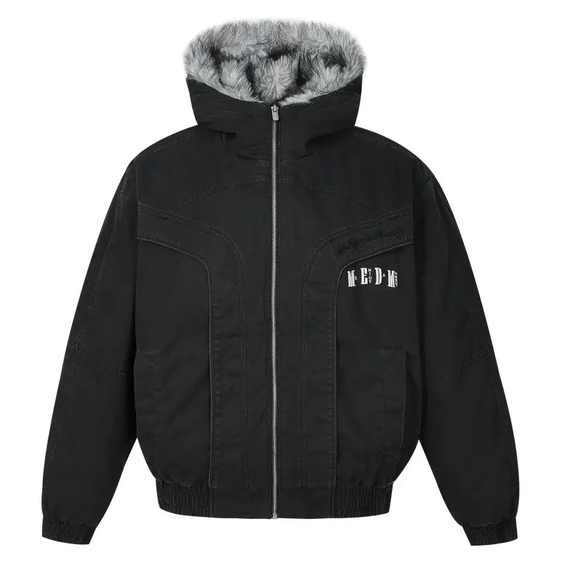 MEDM Fur Lined Washed Work Hooded Jacket | Face 3 Face