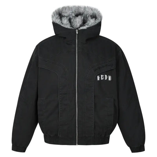 MEDM Fur Lined Washed Work Hooded Jacket | Face 3 Face