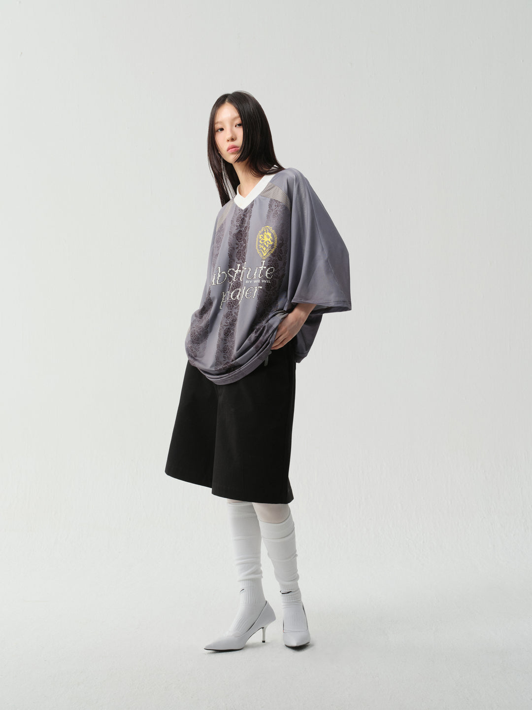 wii wil Oversize Light Gray Striped Lace Pattern Soccer Jersey | Face 3 Face