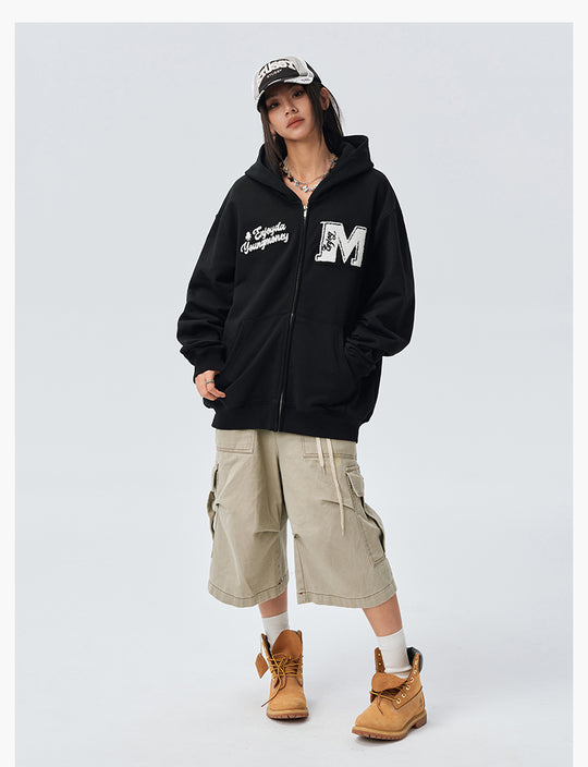 MEDM Towel Applique Embroidery Zip-Up Hoodie | Face 3 Face