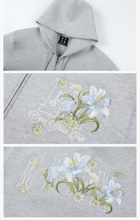 MEDM Floral Embroidery Air Layer Zip-Up Hoodie | Face 3 Face