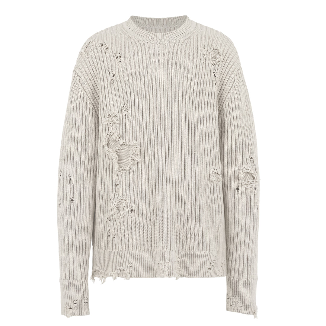 UNDERWATER Washed Handmade Destruction Patchwork Knit Sweater Beige