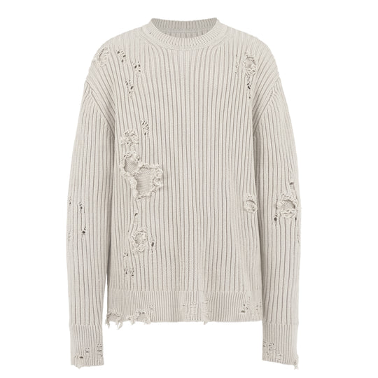 UNDERWATER Washed Handmade Destruction Patchwork Knit Sweater Beige