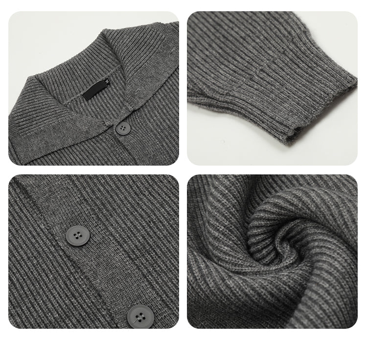 F3F Select Wide Lapel Gray Button Knit Cardigan | Face 3 Face