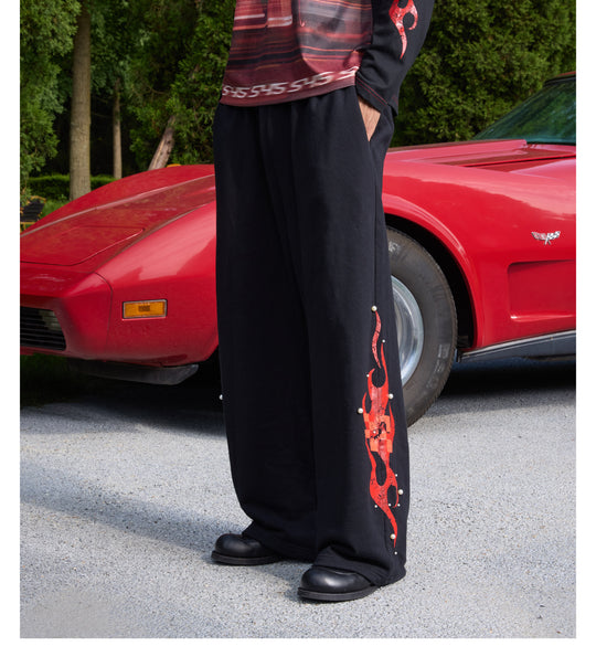 S45 Flame Print Pearl Baggy Sweatpants | Face 3 Face
