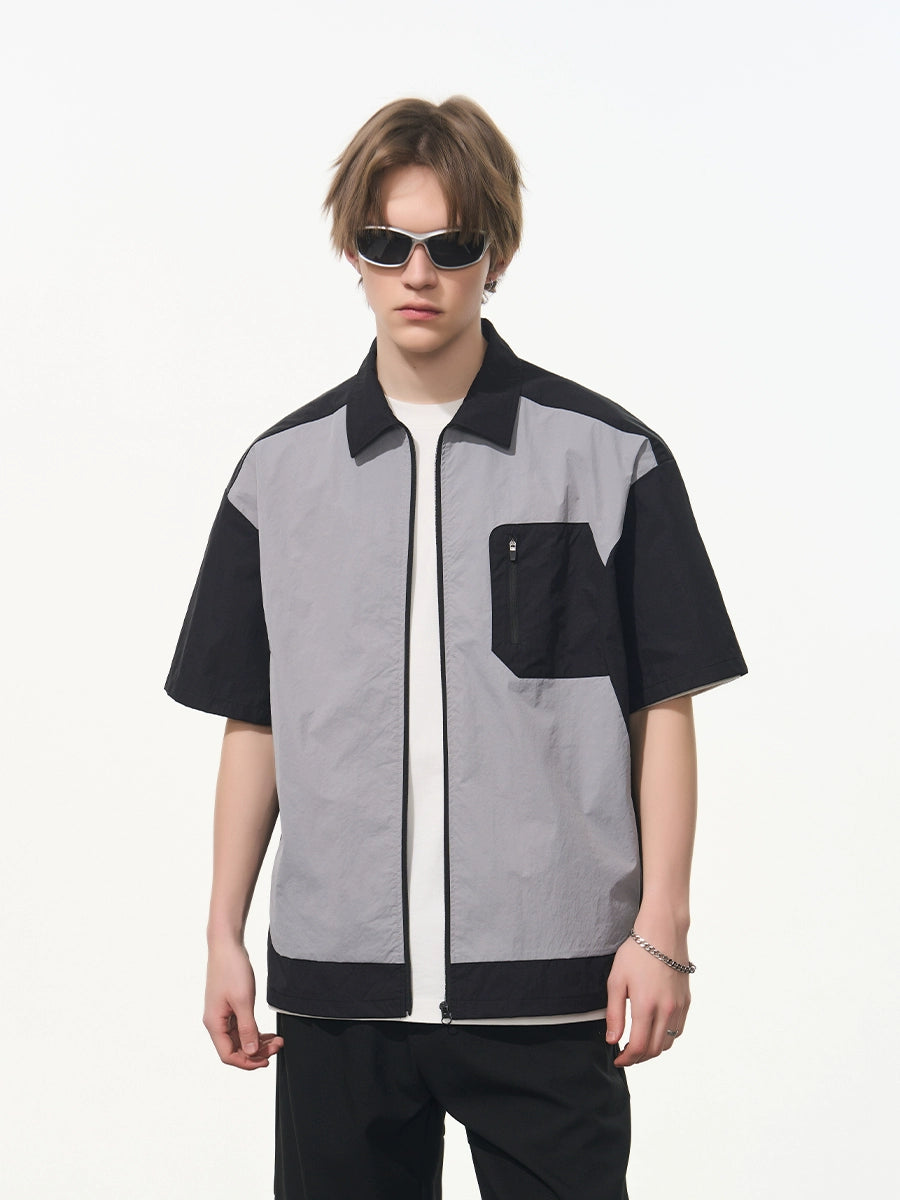 Harsh and Cruel Contrast Stitching Deconstructed Zipper Shirt