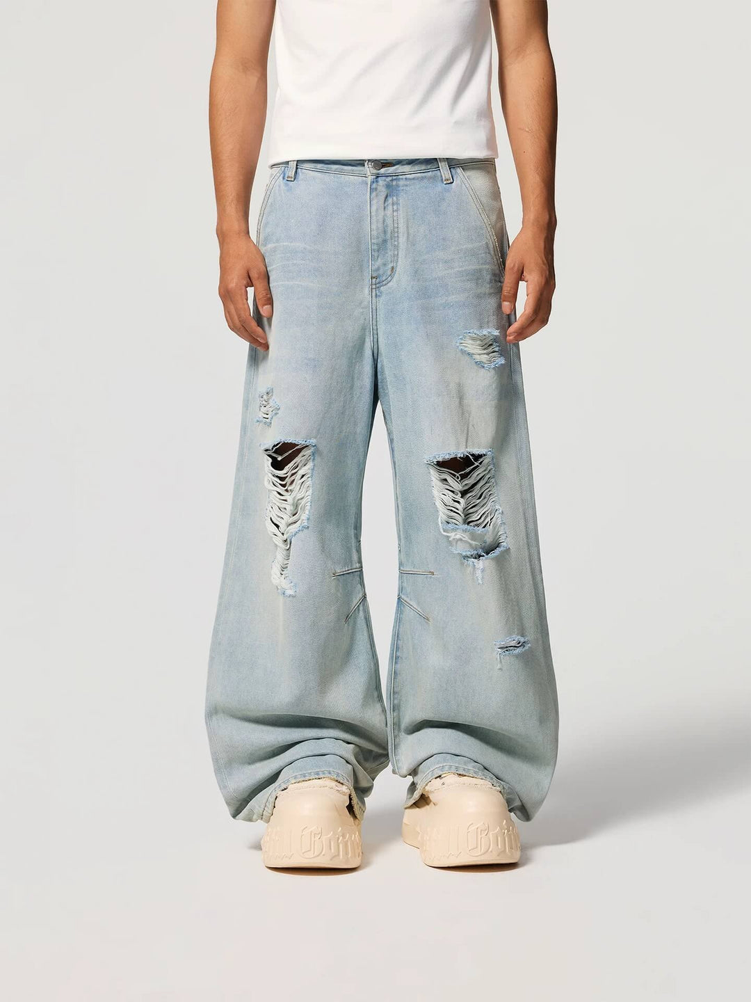 1807 Light Blue Vintage Washed Distressed Jeans | Face 3 Face