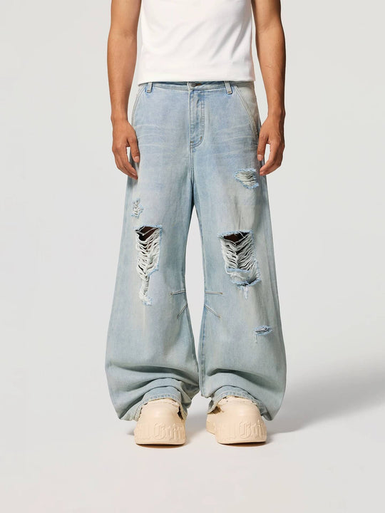 1807 Light Blue Vintage Washed Distressed Jeans | Face 3 Face