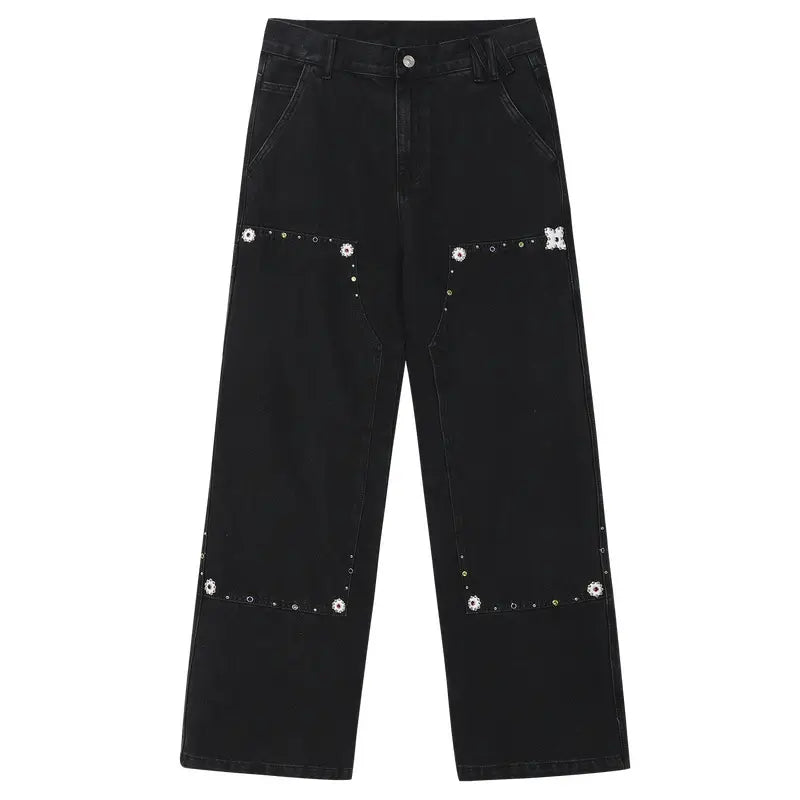 MEDM Gemstone Studded Double Knee Washed Jeans | Face 3 Face
