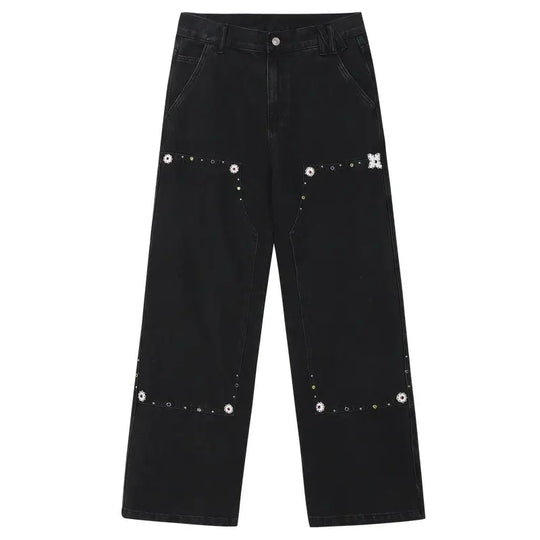 MEDM Gemstone Studded Double Knee Washed Jeans | Face 3 Face