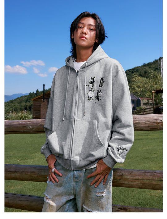 MEDM Flower Logo Embroidered Zip-Up Hoodie | Face 3 Face