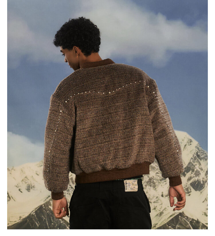 S45 Pearl Studded Fur Varsity Jacket | Face 3 Face