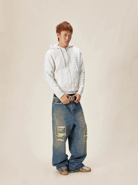 EVILKNIGHT(EK) Jacquard Logo Knit Zip Up Hoodie