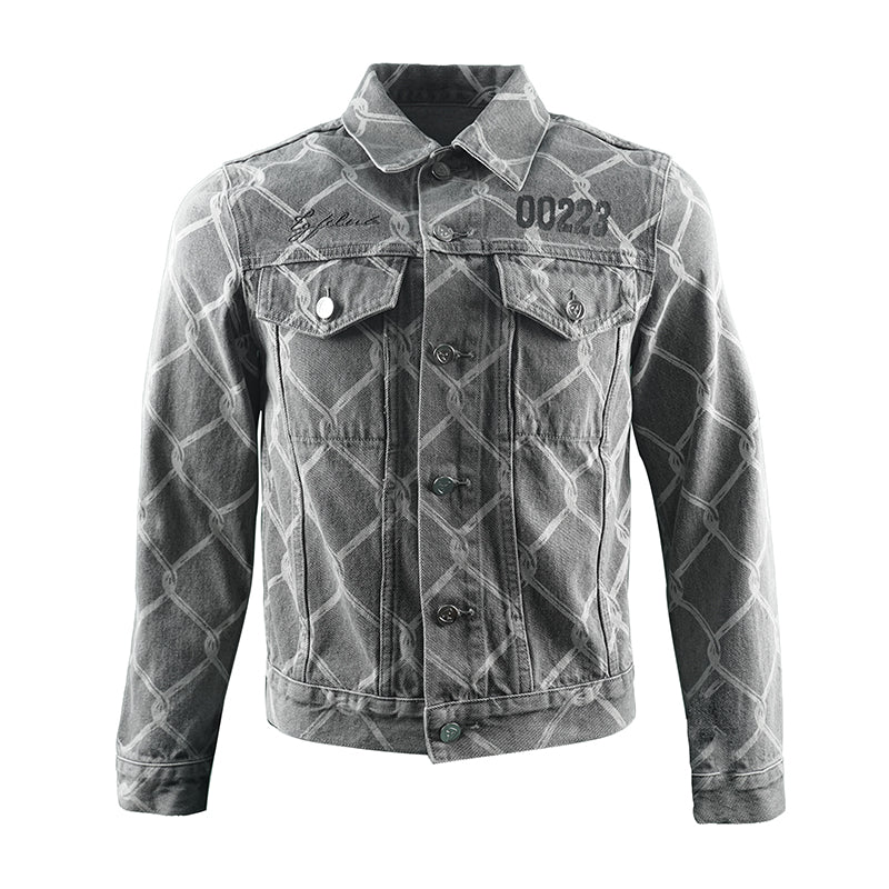 TGFCLUB Chain Link Full Print Washed Slim Denim Jacket | Face 3 Face