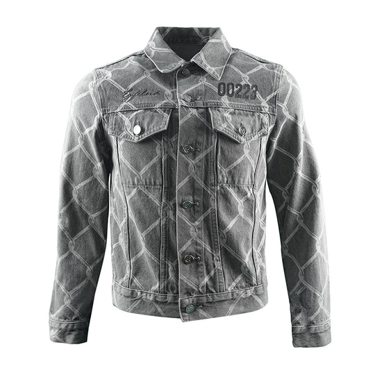 TGFCLUB Chain Link Full Print Washed Slim Denim Jacket | Face 3 Face