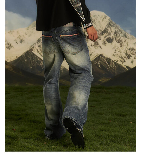 S45 Ethnic Trim Back Pocket Washed Jeans | Face 3 Face