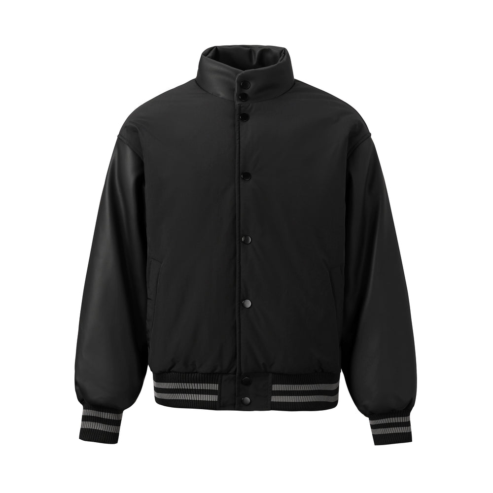 NOVACAM PU Leather Sleeve Puffer Varsity Jacket | Face 3 Face