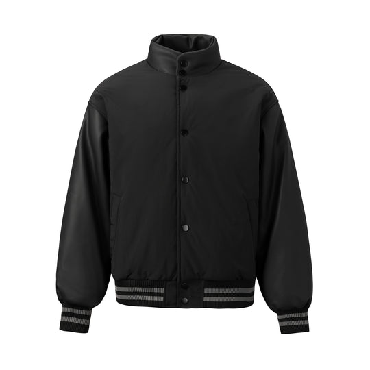 NOVACAM PU Leather Sleeve Puffer Varsity Jacket | Face 3 Face