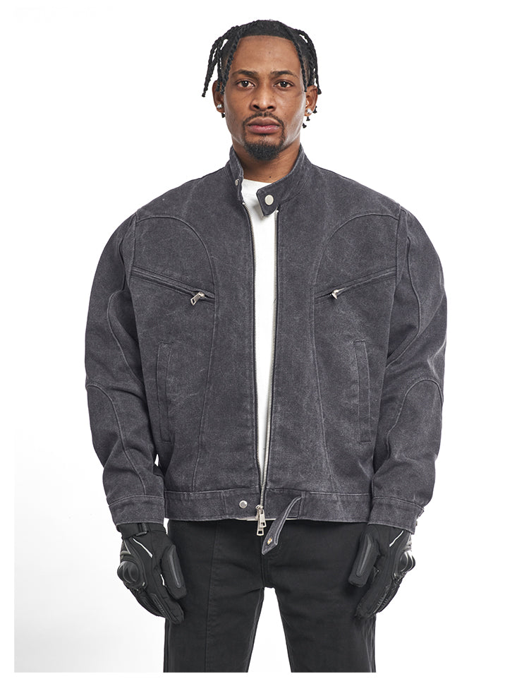 F3F Select Washed Denim Short Motorcycle Jacket | Face 3 Face