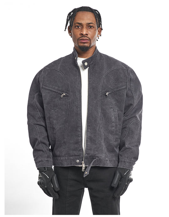 F3F Select Washed Denim Short Motorcycle Jacket | Face 3 Face