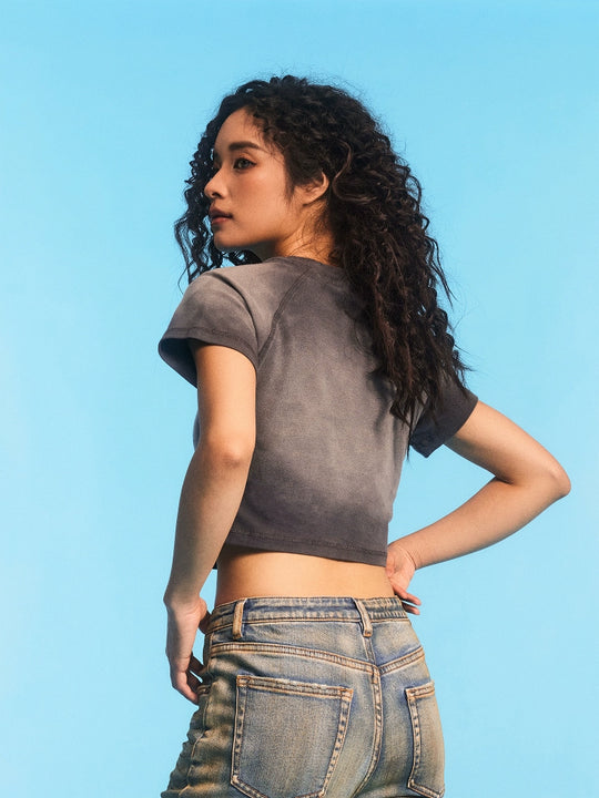 1807 Dice Print Gradient Aged Cropped Slim Tee | Face 3 Face