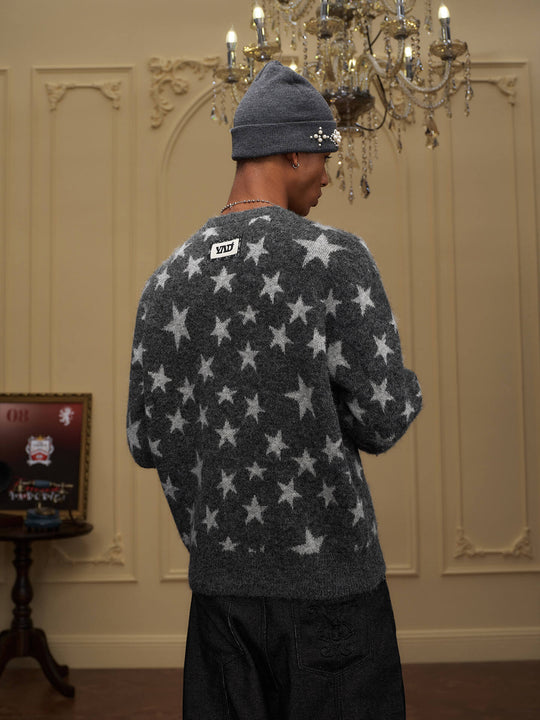 YADcrew All Over Star Fuzzy Knit Sweater | Face 3 Face