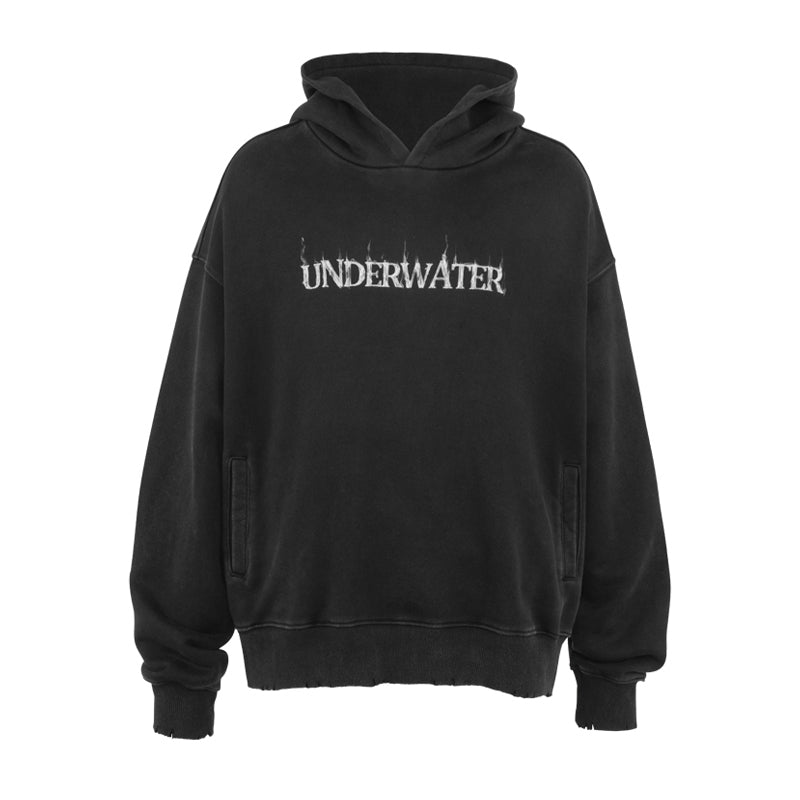 UNDERWATER Washed Destroyed Smoke Logo Print Hoodie