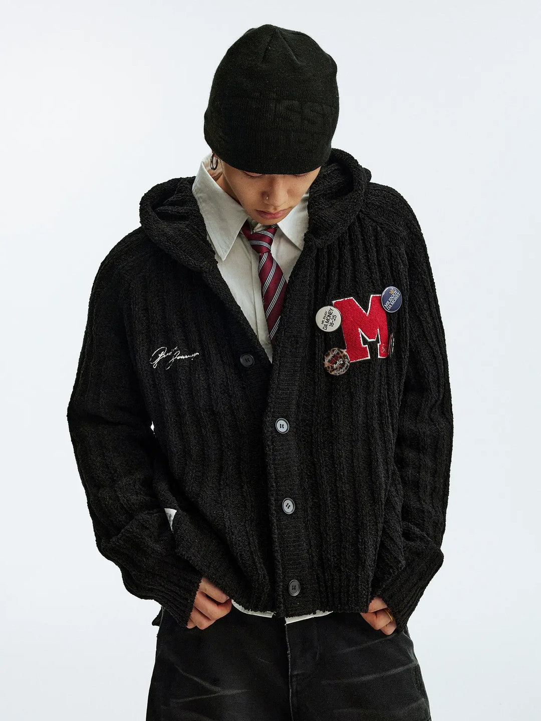 MEDM Stripe Knit Hooded Cardigan | Face 3 Face