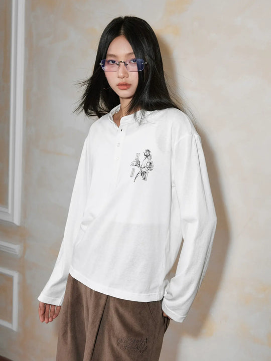 MEDM Rose Print Henley Long Sleeve Tee | Face 3 Face