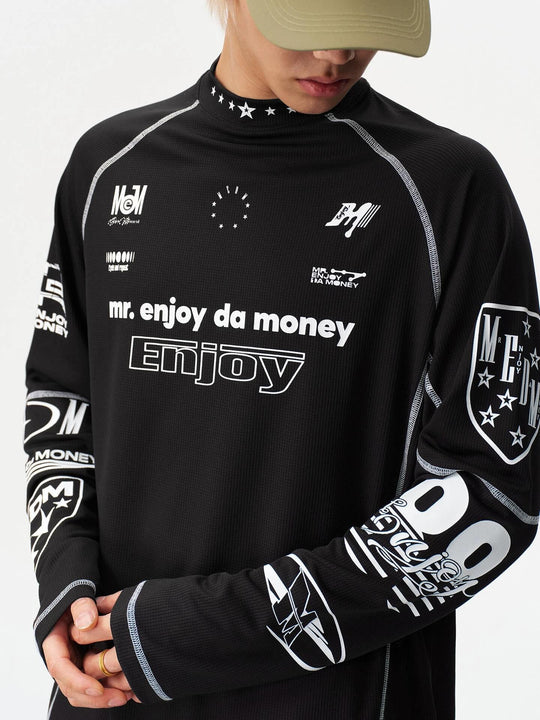 MEDM Multi Logo Print Quick Dry Long Sleeve Sports Tee | Face 3 Face