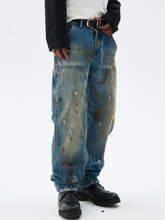 MEDM Dirty Washed and Painted Double Knee Jeans | Face 3 Face