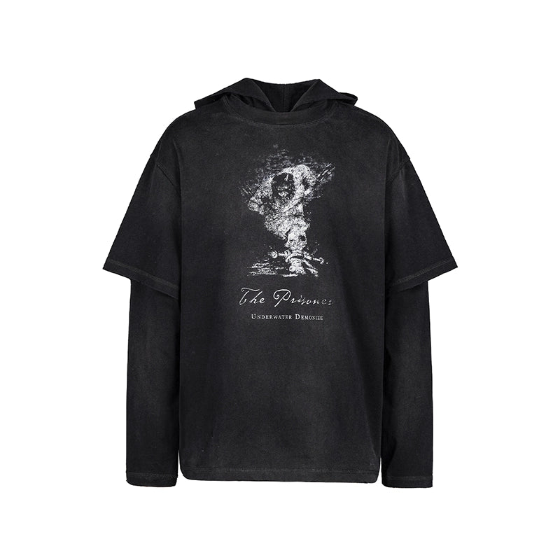 UNDERWATER Destruction Fake Layered Prisoner Print Hoodie | Face 3 Face
