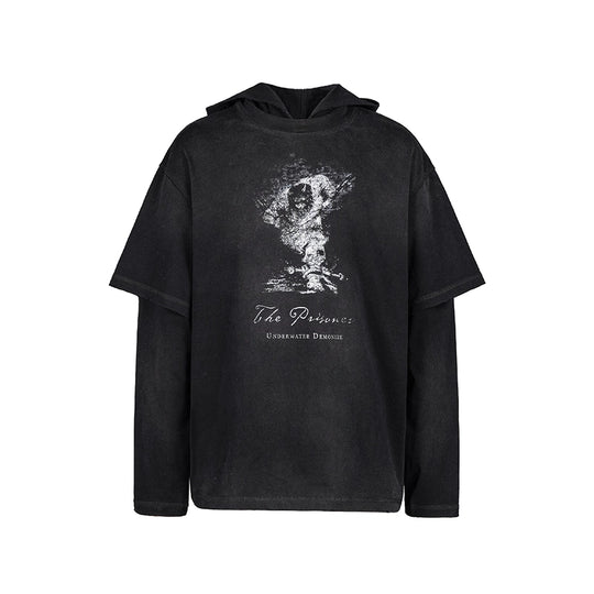 UNDERWATER Destruction Fake Layered Prisoner Print Hoodie | Face 3 Face