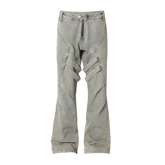 JHYQ Strap Pleats Work Denim Jeans