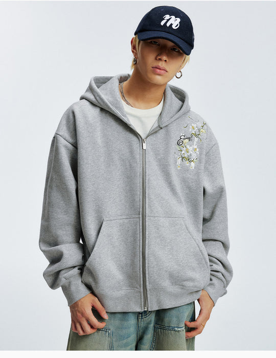 MEDM Rose Embroidered Zip Up Hoodie | Face 3 Face