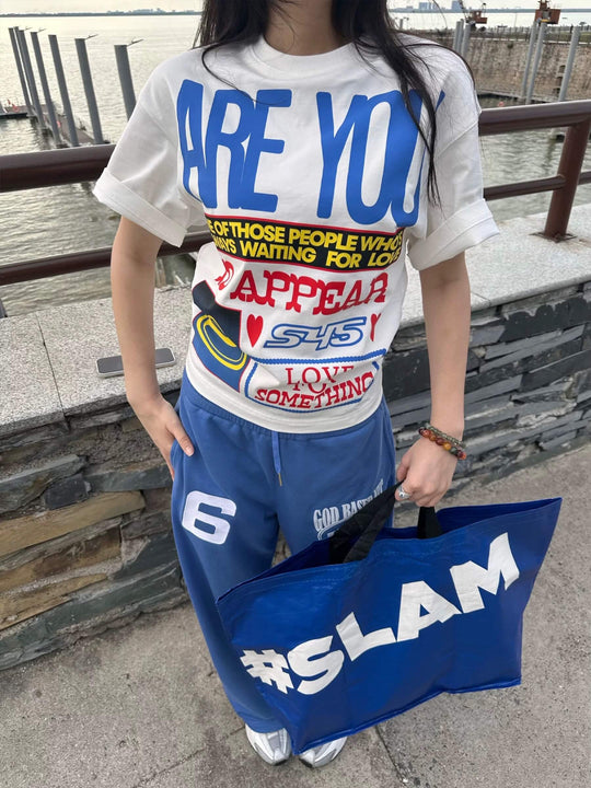 S45 Contrast Color Slogan Print Short Sleeve Tee | Face 3 Face