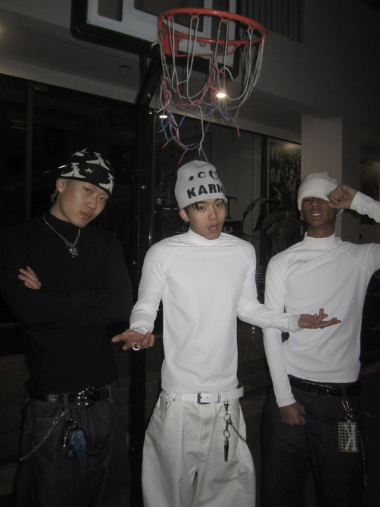 KARMANISTIC Slim Stretch Mock Neck Long Sleeve Tee | Face 3 Face