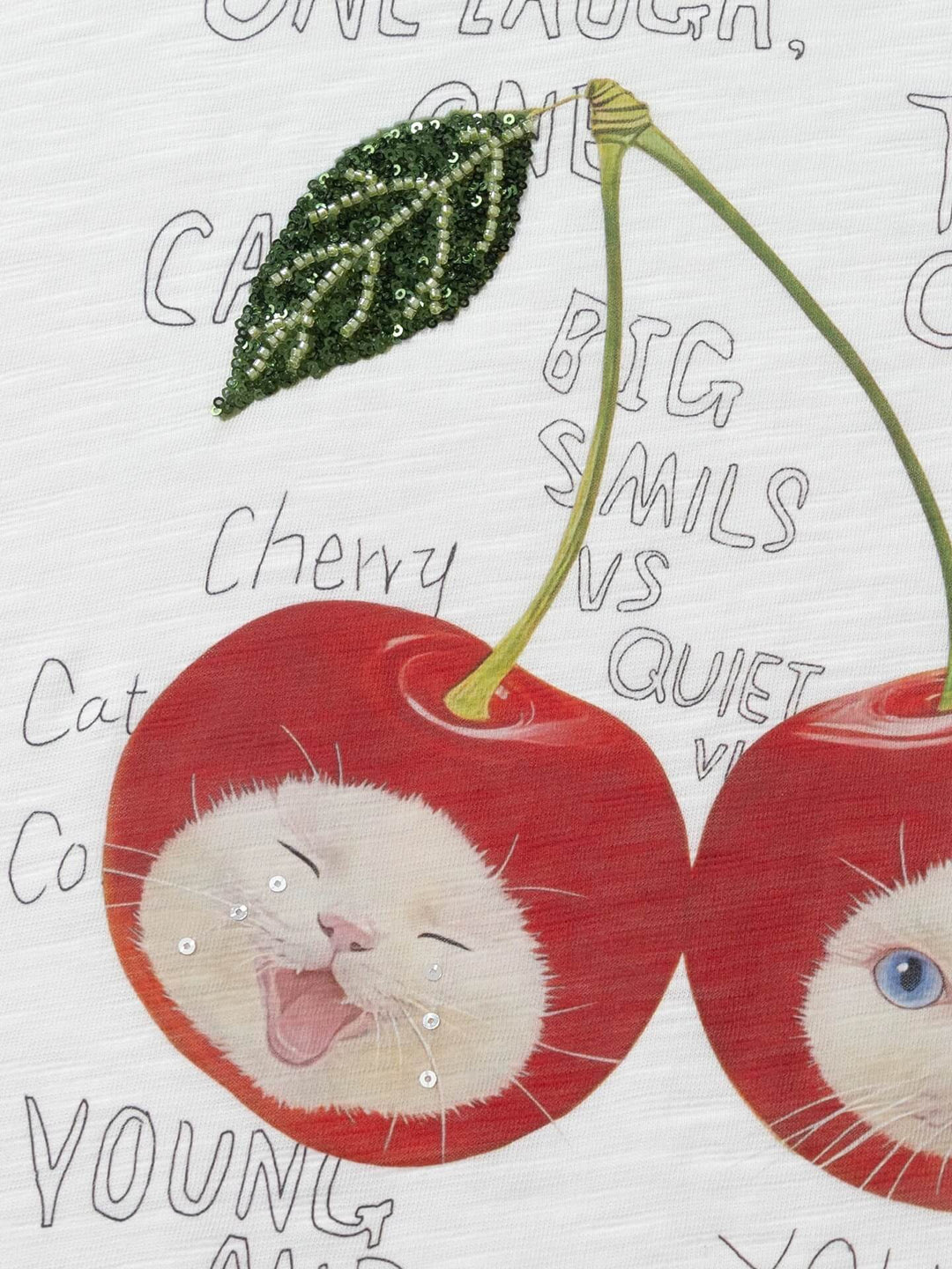 YADcrew Cherry Cat Print Bead and Rhinestone Tee | Face 3 Face