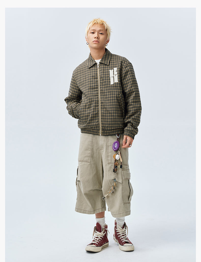 MEDM Plaid Quilted-Lined Leather Patch Track Jacket | Face 3 Face