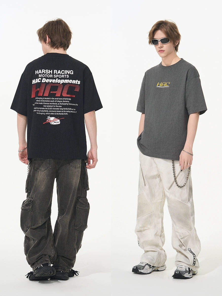 Harsh and Cruel Retro Racing Logo Print Tee