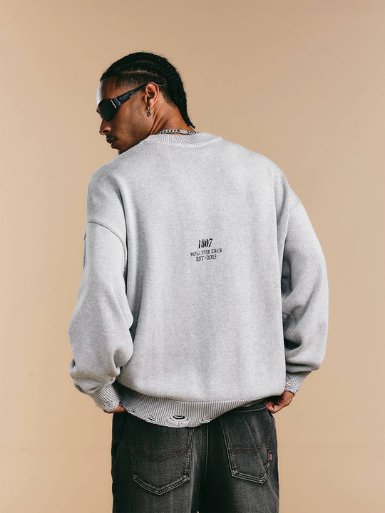 1807 ROLLTHEDICE Vintage Printed Distressed Knit Sweater | Face 3 Face