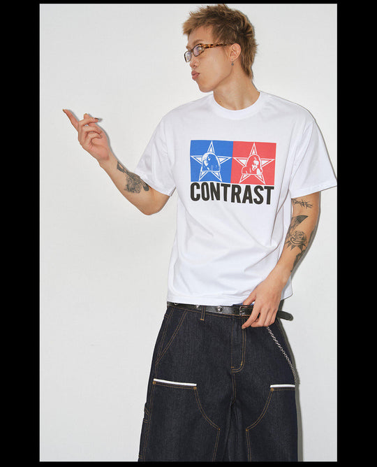 NOVACAM Double Star Girl Graphic Print Short Sleeve Tee | Face 3 Face