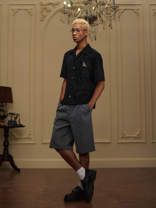 YADcrew Wavy Stripe Fuzzy Short Sleeve Shirt | Face 3 Face